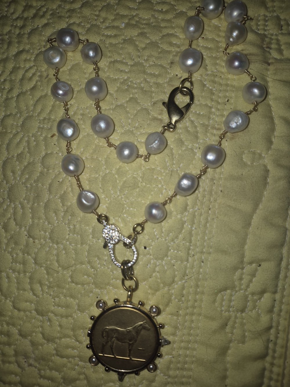 Gold-Tone Horse Medallion Pearl Necklace